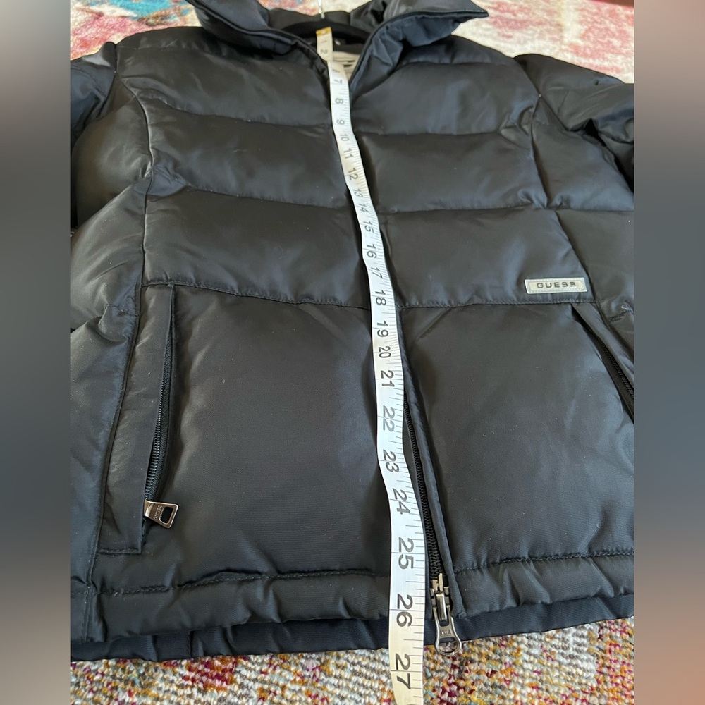 EUC Vintage Guess down puffer coat women’s small black zip up jacket unisex top - Picture 4 of 16